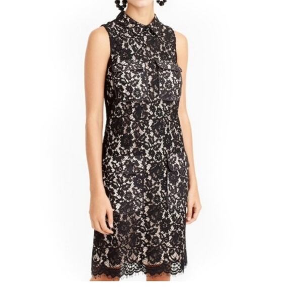 J Crew Size 2 Black Lace and Nude Sleeveless Dress with Pockets - Picture 1 of 9